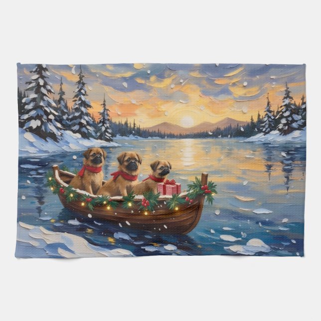Pekingese Christmas Boat Holiday Kitchen Towel (Horizontal)
