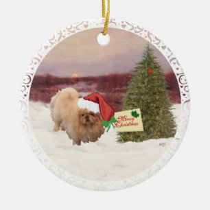 Pekingese Christmas Ceramic Ornament