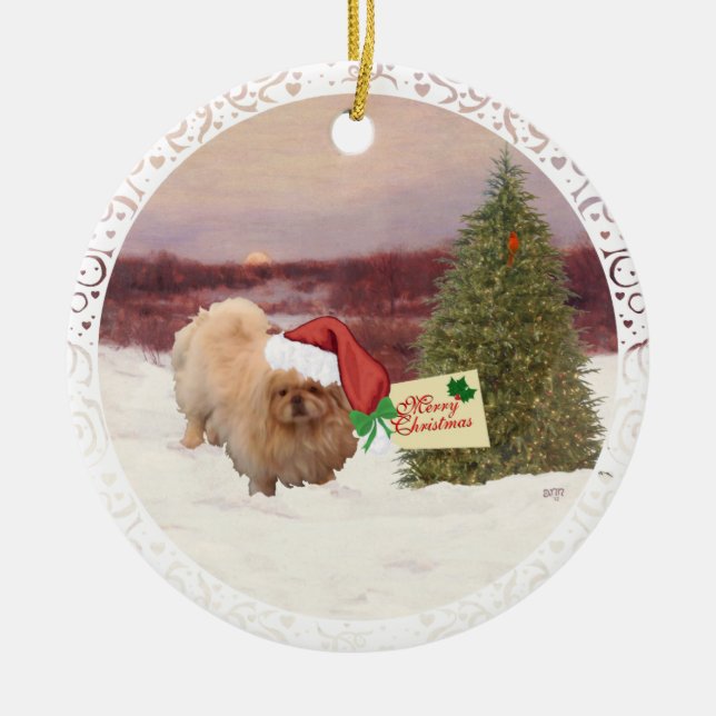 Pekingese Christmas Ceramic Ornament (Front)