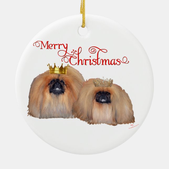 Pekingese Christmas Ceramic Ornament (Back)