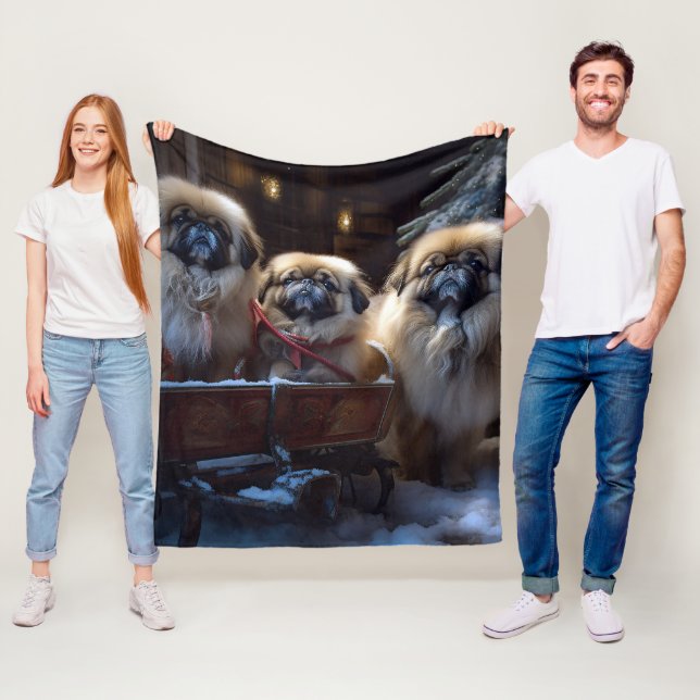 Pekingese Christmas Festive Season Fleece Blanket (In Situ)