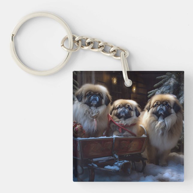 Pekingese Christmas Festive Season Keychain (Front)