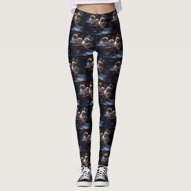 Pekingese Christmas Festive Season Leggings (Front)