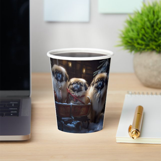 Pekingese Christmas Festive Season Paper Cups (Insitu)