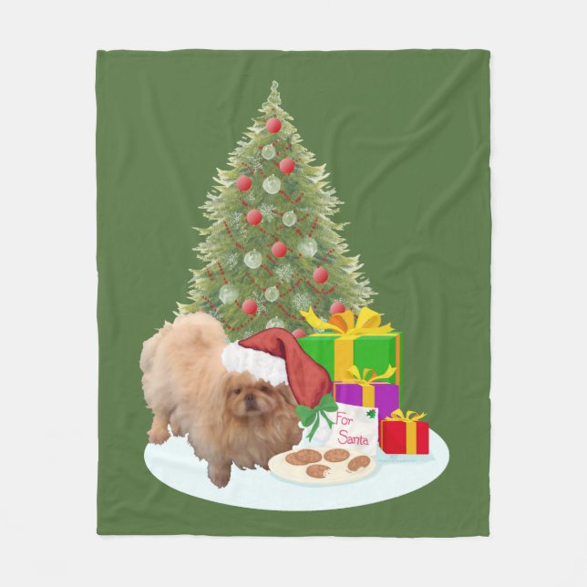 Pekingese Christmas Fleece Blanket (Front)