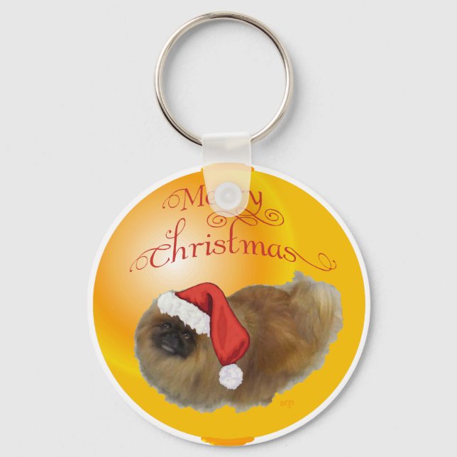 Pekingese Christmas Keychain (Front)