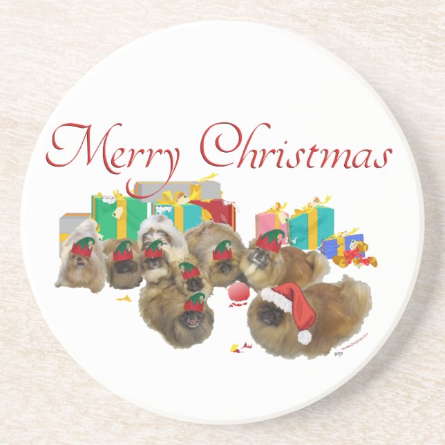 Pekingese Christmas Mischief Coaster (Front)