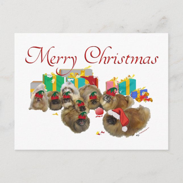 Pekingese Christmas Mischief Holiday Postcard (Front)