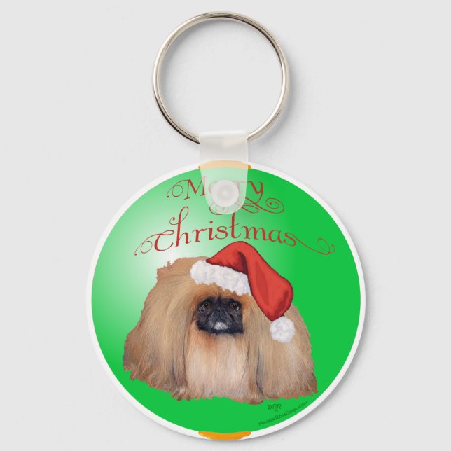 Pekingese Christmas Ornament Keychain (Front)