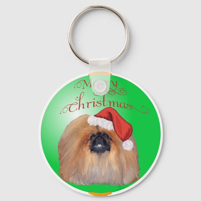 Pekingese Christmas Ornament Keychain (Front)