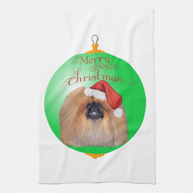 Pekingese Christmas Ornament Kitchen Towel (Vertical)