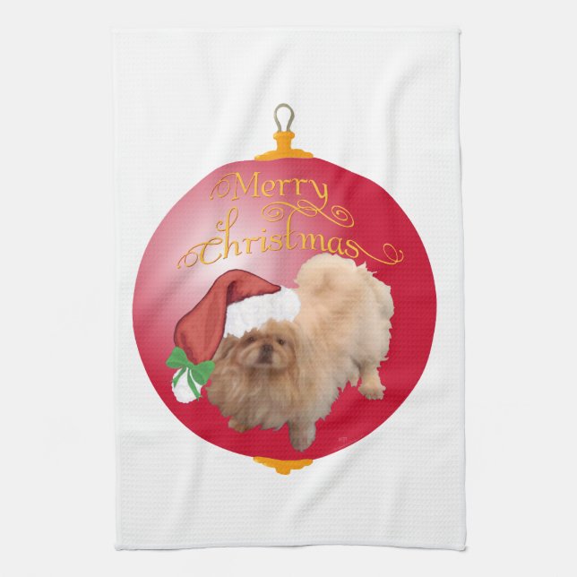 Pekingese Christmas Ornament Kitchen Towel (Vertical)