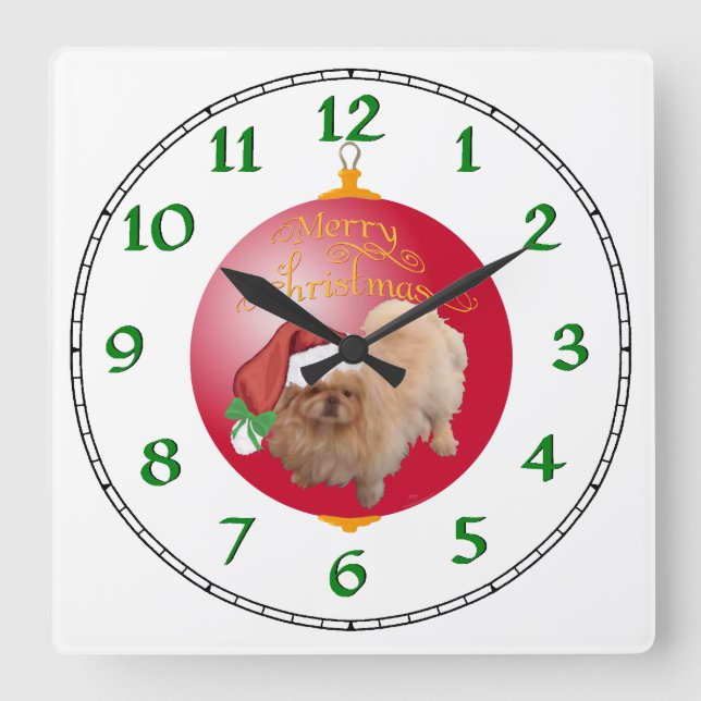 Pekingese Christmas Ornament Square Wall Clock (Front)