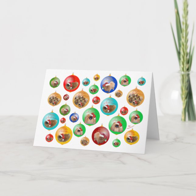 Pekingese Christmas Ornaments Holiday Card (Front)