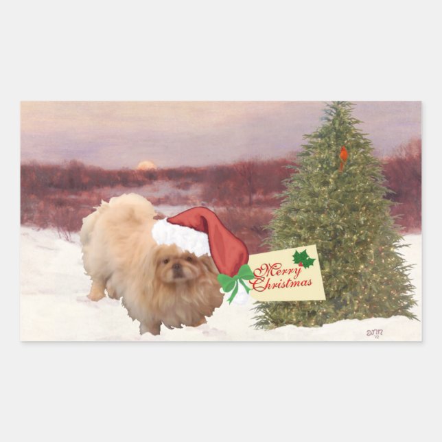 Pekingese Christmas Sticker (Front)