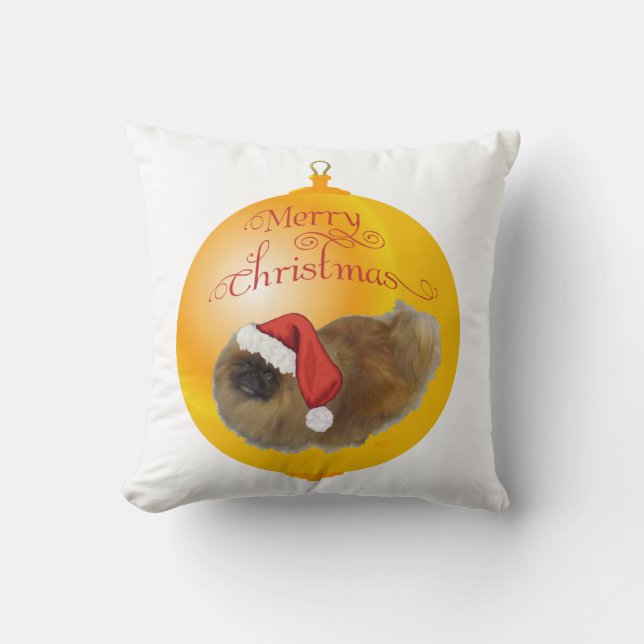 Pekingese Christmas Throw Pillow (Front)