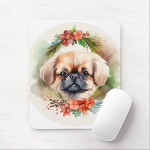 Pekingese Christmas Wreath Festive Pup  Mouse Pad