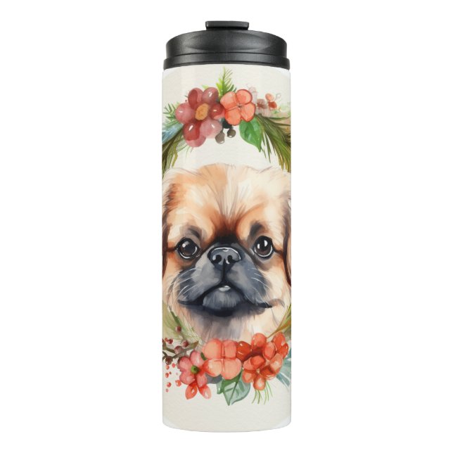 Pekingese Christmas Wreath Festive Pup  Thermal Tumbler (Front)