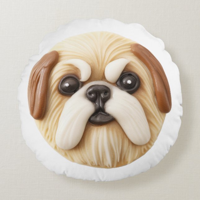 Pekingese Dog 3D Inspired Round Pillow (Front)