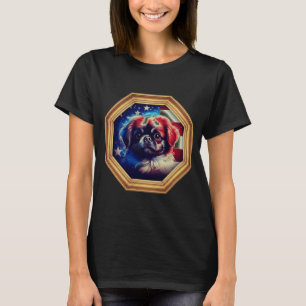 pekingese Dog American Flag Gold Frame T-Shirt