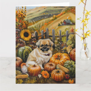Pekingese Dog Autumn Harvest Thanksgiving Card