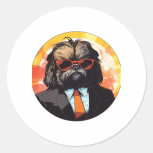 Pekingese Dog Businessman Classic Round Sticker