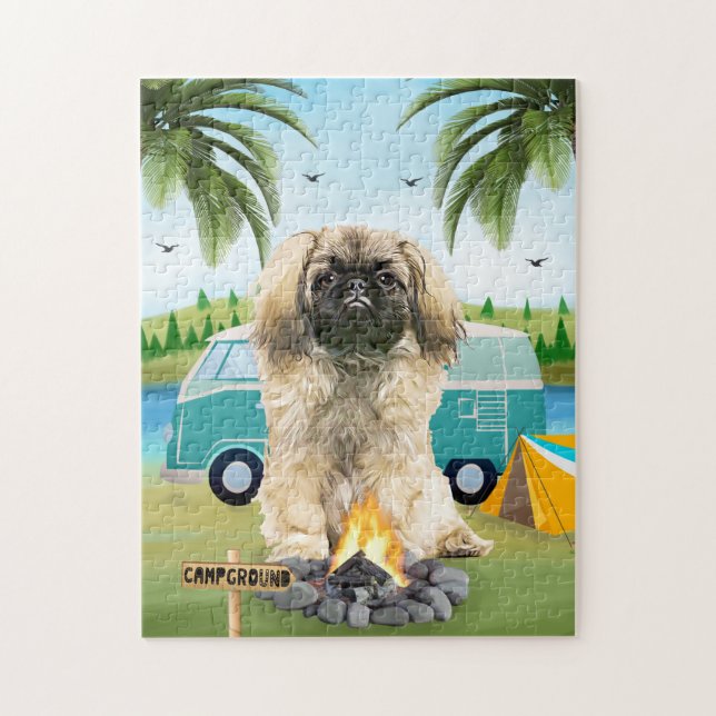 Pekingese Dog Camping  Jigsaw Puzzle (Vertical)