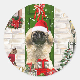Pekingese Dog Christmas Classic Round Sticker