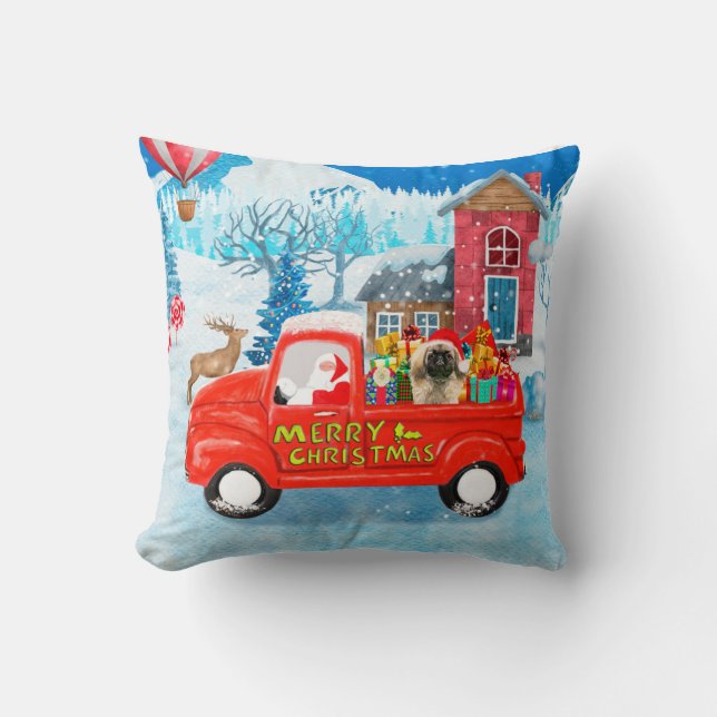 Pekingese Dog Christmas Delivery Truck Snow  Throw Pillow (Front)