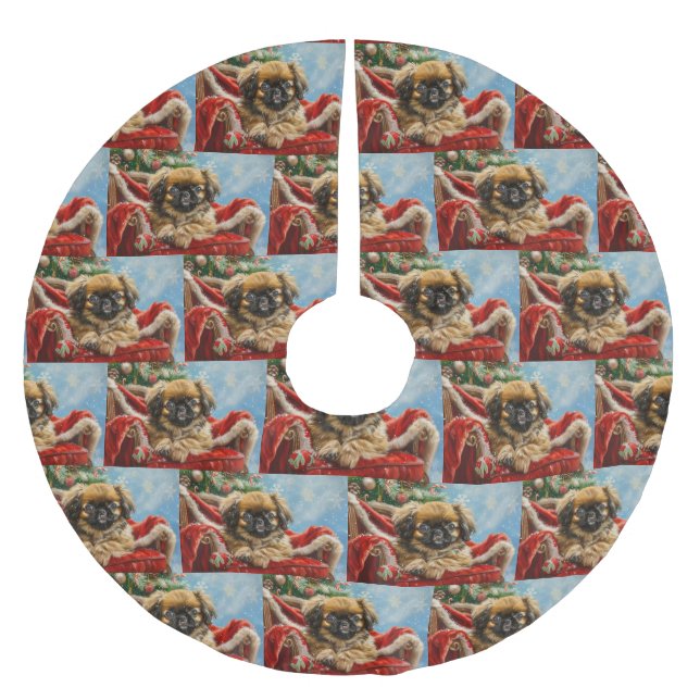 Pekingese Dog Christmas Festive Brushed Polyester Tree Skirt (Front)