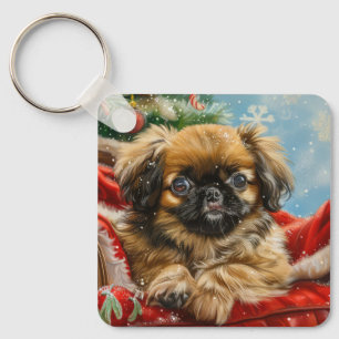 Pekingese Dog Christmas Festive Keychain