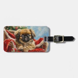 Pekingese Dog Christmas Festive Luggage Tag