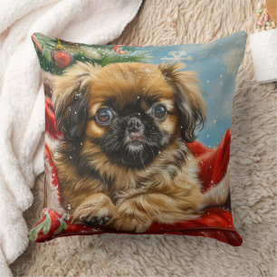 Pekingese Dog Christmas Festive Throw Pillow