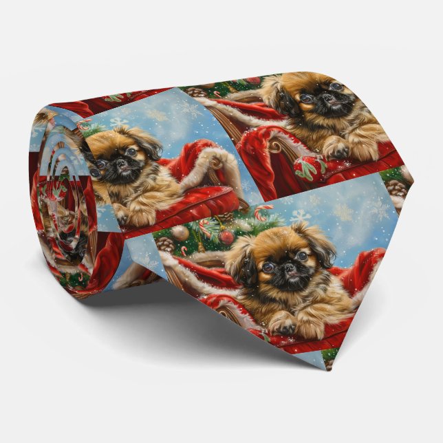 Pekingese Dog Christmas Festive Tie (Rolled)