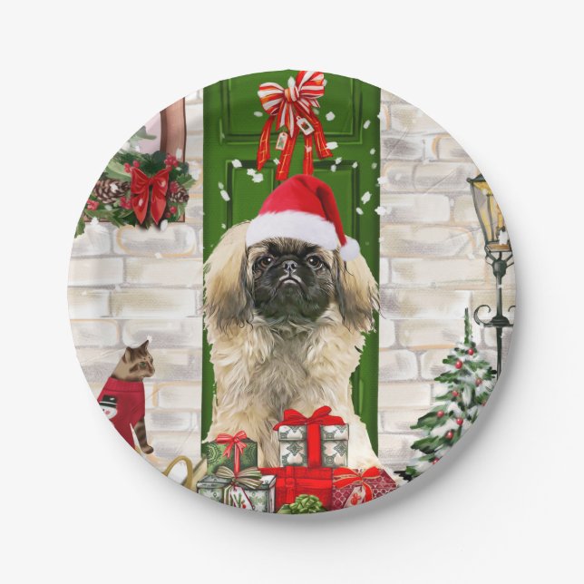 Pekingese Dog Christmas  Paper Plate (Front)