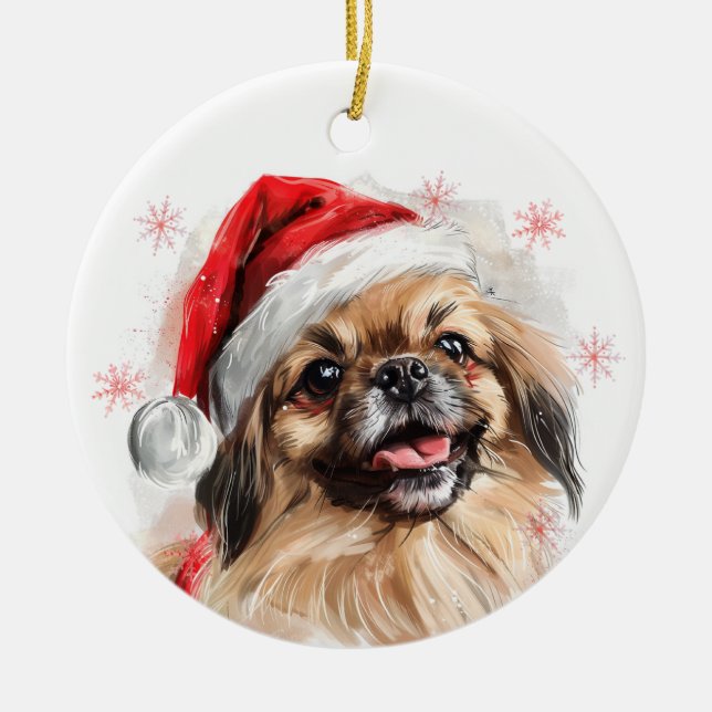 Pekingese Dog Christmas Personalized Ceramic Ornament (Front)