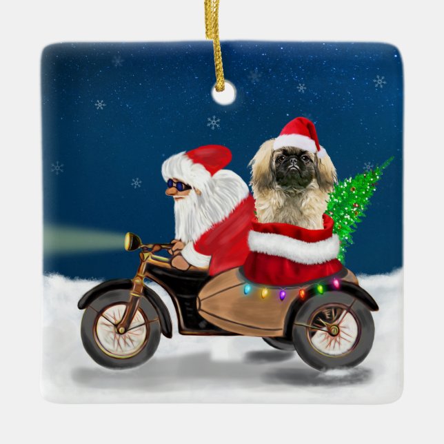 Pekingese Dog Christmas Santa Claus   Ceramic Ornament (Front)
