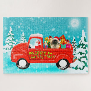 Pekingese Dog Christmas Santa Delivery Truck Jigsaw Puzzle