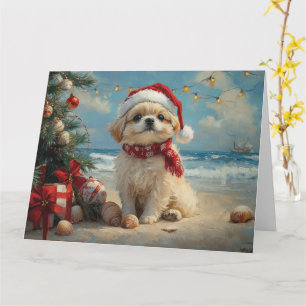 Pekingese Dog Christmas Vintage Beach Card