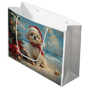 Pekingese Dog Christmas Vintage Beach  Large Gift Bag