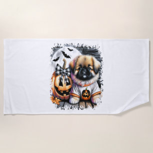 Pekingese Dog Halloween Square Beach Towel