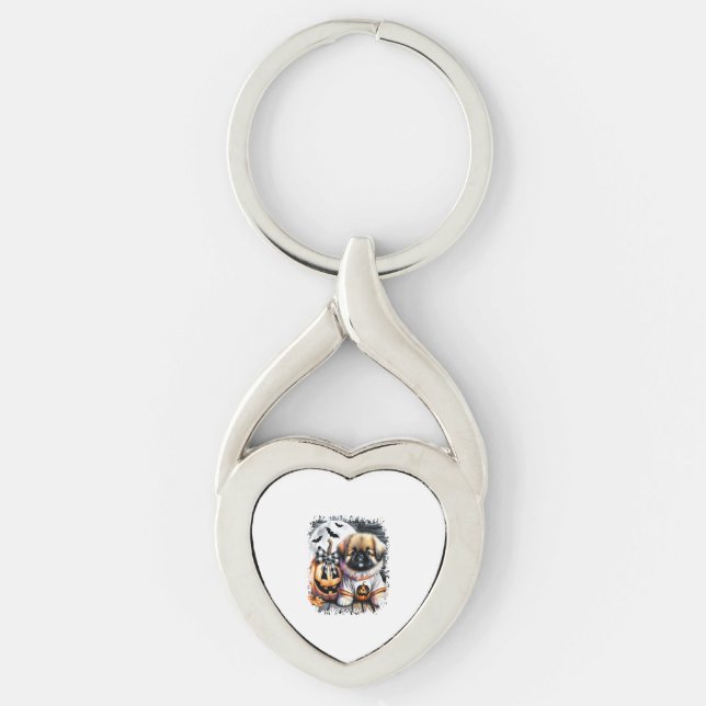 Pekingese Dog Halloween Square Keychain (Front)