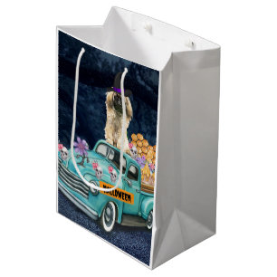 Pekingese Dog Halloween Truck Scary Night Medium Gift Bag