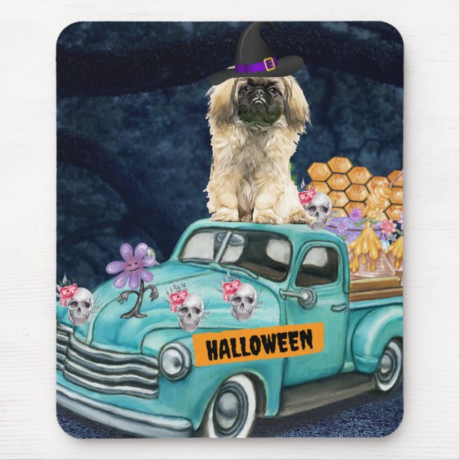 Pekingese Dog Halloween Truck Scary Night   Mouse Pad (Front)