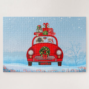 Pekingese Dog In Car With Santa Claus  Jigsaw Puzzle
