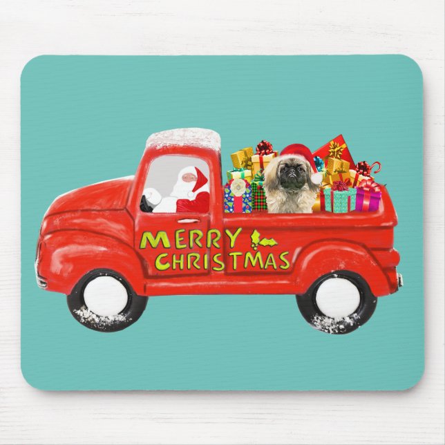 Pekingese Dog in Christmas Delivery Truck Mouse Pad (Front)