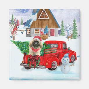 Pekingese Dog In Christmas Delivery Truck Snow  Magnet