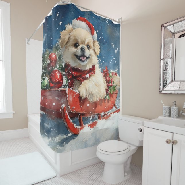 Pekingese Dog in Sledge Let it Snow Christmas (In Situ)