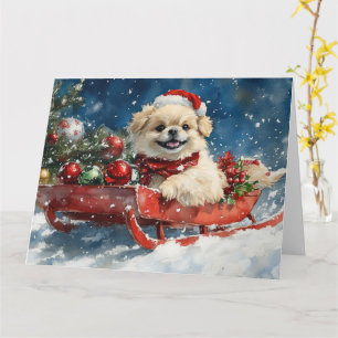 Pekingese Dog in Sledge Let it Snow Christmas Card