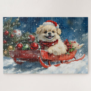 Pekingese Dog in Sledge Let it Snow Christmas Jigsaw Puzzle